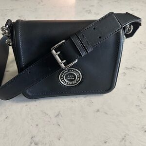 Marc Jacobs Crossbody Mini Messenger Full Flap Insignia Black Logo Leather Bag